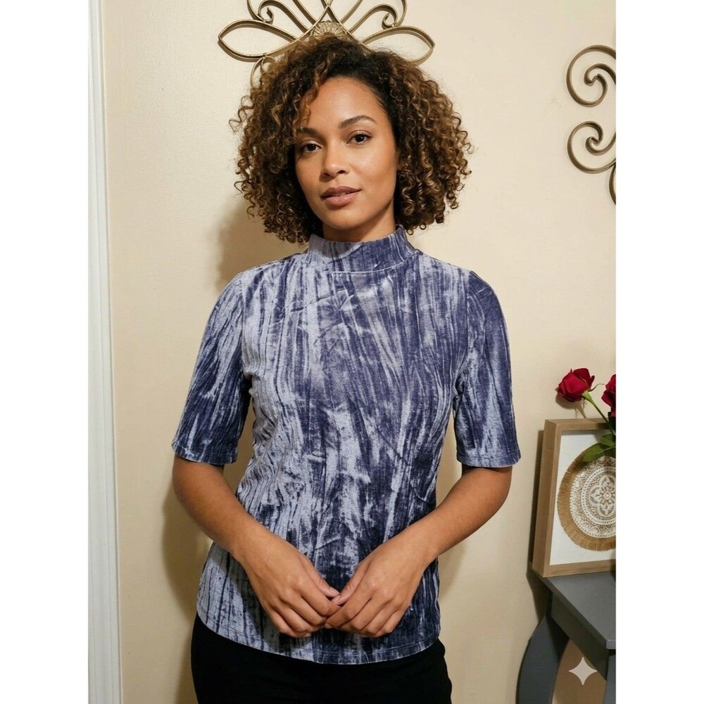 Pilcro Anthropology Top Womens Crushed Velvet Mock Neck  blouse 3/4 sleeves Sz S